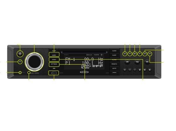 JENSEN JWM92A Radio; Automotive; AM/ FM; With Bluetooth Functionality; With CD/DVD Player; With Rear Auxiliary Audio/ USB Inputs; With MP3 Control; App Control; With Remote Control/ 3.5 Millimeter Audio/ Video Cable/ Power Harness