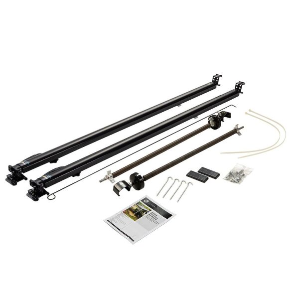 LIPPERT 434717 HDWE SOLERA CLASSIC SNDRD BLK, For Patio Awnings; Fixed Pitch; Manual; Standard/ 68 Inch To 81 Inch Arm Range Rail To Floor Line; Black; With Pull Wand; Full Set