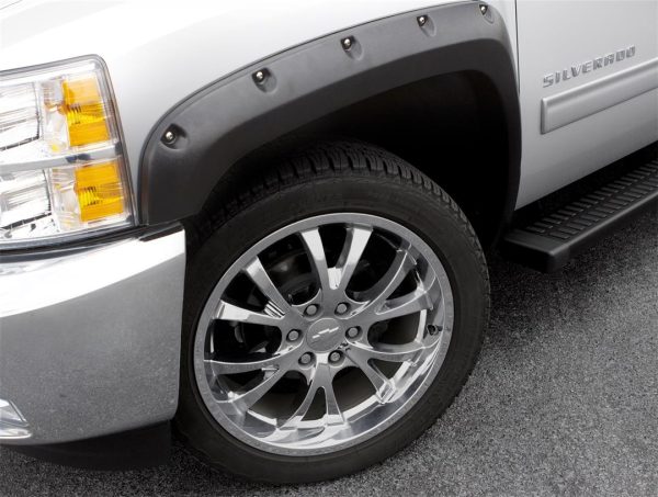 LUND RX135S Rivet Style Fender Flare Set Smooth Black Finish 4 pc. Front Height 5.5 in./Coverage 2.5 in. Rear Height 5.5 in./Coverage 2.5 in. Rivet Style Fender Flare Set