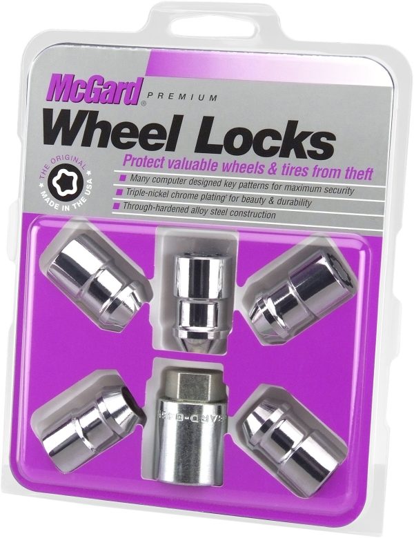MCGARD 24537 Cone Seat Wheel Locks Chrome (M12 x 1.5 Thread Size) - Set of 5, 5 Locks / 1 Key