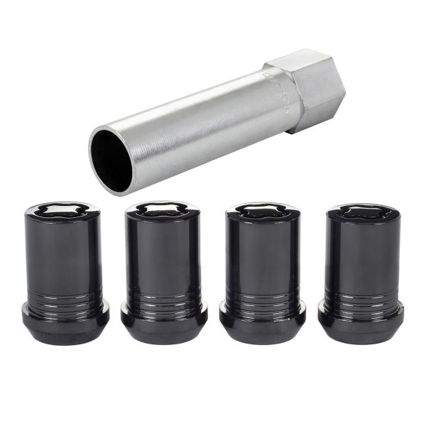 MCGARD 25357 Tuner Style Cone Seat Wheel Locks Black (M12 x 1.5 Thread Size) - Set of 4, 4 Locks / 1 Key