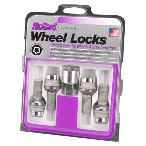 MCGARD 28032 Chrome Bolt Style Radius Seat Lock Bolt Set (M14 x 1.5 Thread Size) - Set of 4, 4 Locks / 1 Key