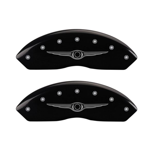 MGP CALIPER 32021SCW1BK Black Powder Coat Finish Front and Rear Caliper Cover, Set of 4 (Style 1/Chrysler Wing Silver Characters, Engraved)