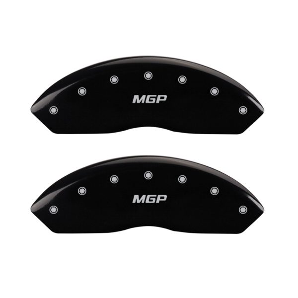 MGP CALIPER 42014SMGPBK Black Powder Coat Finish Front and Rear Caliper Cover, Set of 4 (MGP Silver Characters, Engraved)