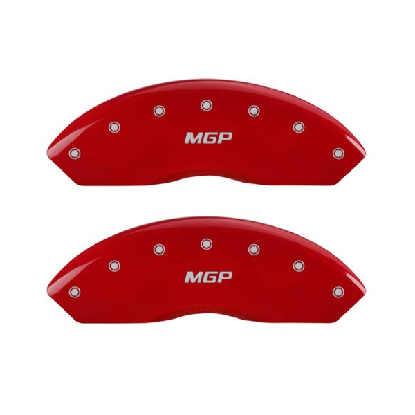MGP CALIPER 42014SMGPRD Red Powder Coat Finish Front and Rear Caliper Cover, Set of 4 (MGP Silver Characters, Engraved)