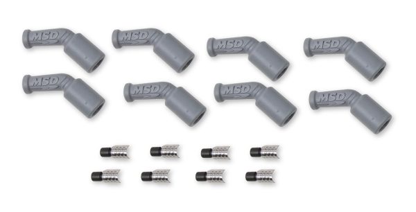 MSD 33048 LS1 45 DEGREE BOOTS & TERMINALS 8, LS1 45 Degree; Fits 8-1/2 Millimeter Wires; With Terminals; Silicone; Set of 8