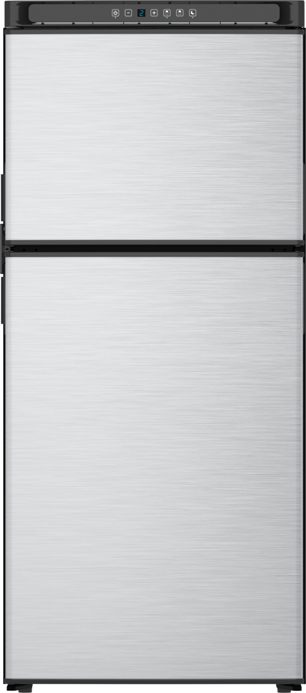 NORCOLD N8DCSSR 8CU FT 12V DC COMP REFER RHD SS, Dual Compartment 2 Door Refrigerator With Freezer; Permanent Mount; Right Hand Hinge; 8.2 Cubic Foot; 23.63 Inch Width x 24 Inch Depth x 53 Inch Height; 12 Volt DC; Electronic Control; LED Interior Light