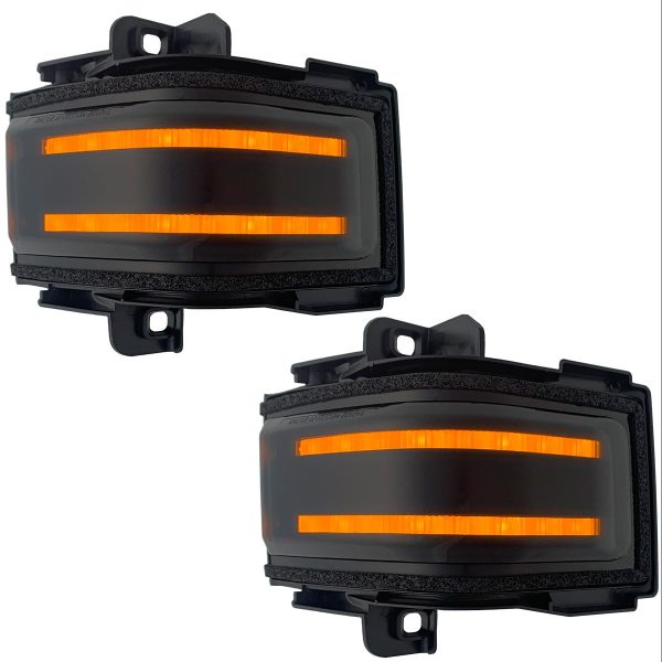 RECON 264245AMBK Ford 17-24 Super Duty F250/F350/F450 Side Mirror Lenses (2-Piece Set) w/Amber LED Running Lights, Amber Blinking LED Turn Signals & White LED Spot Lights - Smoked Lens