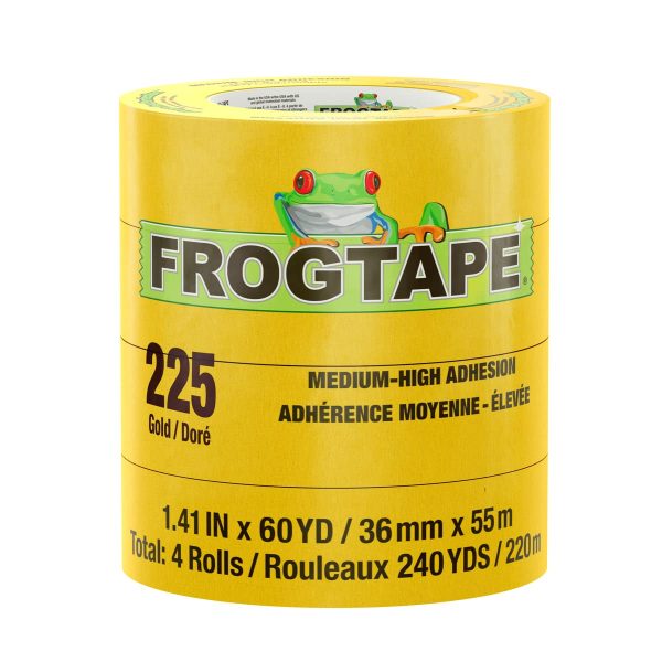 SHURTAPE 105321 FROGTAPE 225 Gold Moderate Temperature Performance Grade Masking Tape, Medium-High Adhesion, 36mm x 55m, 4 Rolls per Pack