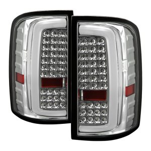 SPYDER 9050268 Tail Light Assembly; LED; Clear Lens; Chrome Housing; Parking Lights/ Brake Or Turn Lights/ Reverse Lights; Red/ White Bulbs; Set Of 2