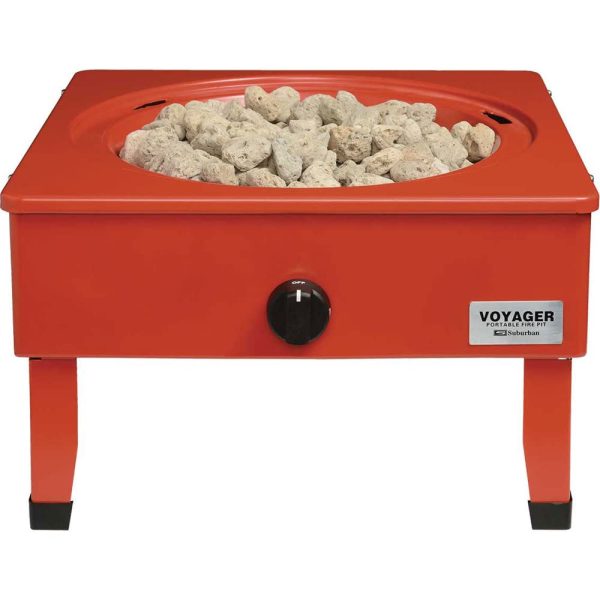 SUBURBAN 3033A Fire Pit; Voyager; Use For Backyards/ Patios/ Camping/ Tailgating; 9-1/2 Inch Height x 19 Inch Width x 19 Inch Depth (Collapsible); 15 Inch Diameter Burner Opening With Hi/ Low Settings; Locking Lid; 54,000 BTU; Red