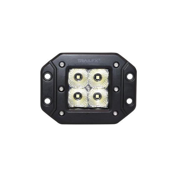 TRAILFX 2X2CFFMPR 2X2 CUBE 4X5W-FLUSH FLOOD PAIR, LED Bulb; 4 Clear CREE LED 5 Watt Bulbs; 3 Inch Cube; 20 Watt; 90 Degree Flood Beam; 1920 Raw Lumens/ 1200 Effective Lumens; Black Die-Cast Aluminum Housing; IP67 Rated; 30 000 Working Hours; Set Of 2