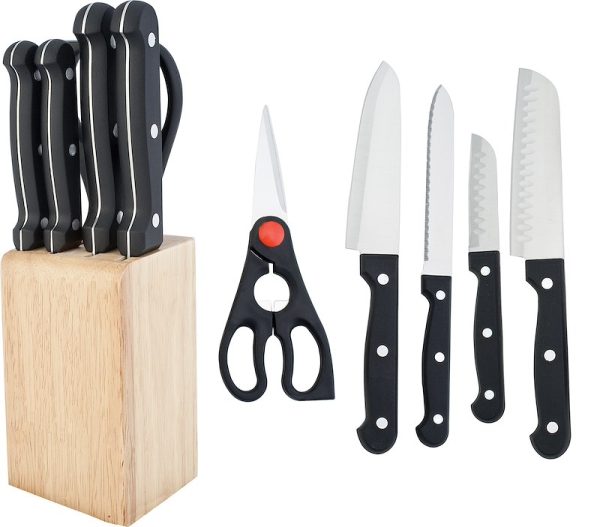 UTICA 70-UC45012 Kitchen Knife; Set Of Chefs Knife/ Santoku Knife/ Utility Knife/ Paring Knife And Universal Shears; 5 Inch/ 3 Inch Blade Length; Straight Edge/ Graton Edge/ Serrated Edge Blade Type; High Carbon Stainless Steel Blade