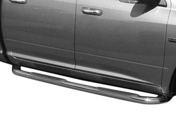 VALUE BRAND DR018S Nerf Bar; With Step Pads; 3 Inch Round Bent; Polished; Stainless Steel; With Plastic End Caps; Rocker Panel Mount