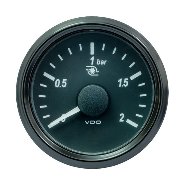 VDO A2C3833490030 SINGLEVIU 52MM (2-1/16 INCH) TURBO PRESSURE GAUGE - 2 BAR - 0-180 OHM