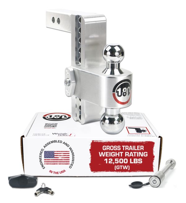 WEIGH SAFE CTB8-2.5-KA Adjustable Trailer Hitch Ball Mount, 8 INCH Adjustable Drop Hitch for 2.5 INCH Receiver w/ 2 pc Keyed Alike Lock Set, Heavy Duty Aluminum Trailer Tow Hitch w/Chrome Plated Tow Balls, 18,500 GTW