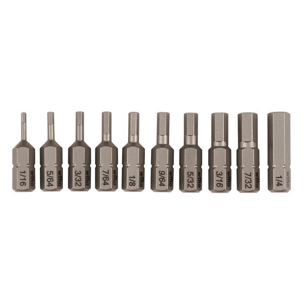 WIHA 72596 Hex SAE Bit Set (1/16 INCH - 1/4 INCH) - 10 Piece Set
