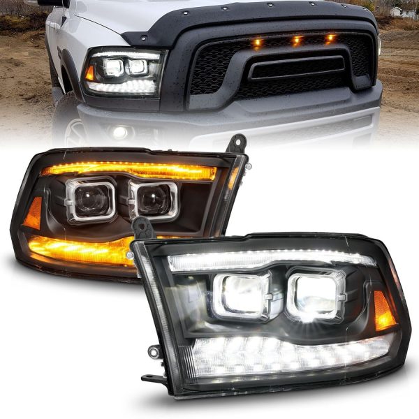 ANZO 111595 Black Dual Projector LED Headlights With LED DRL And Sequential Turn Signal