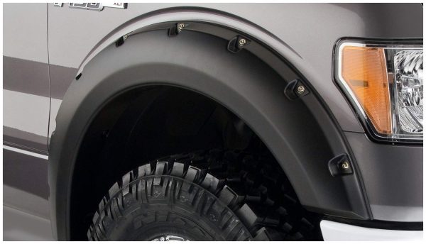 BUSHWACKER 20079-02 Pocket/Rivet Style Front Fender Flares | 2-Piece Set, Black, Smooth Finish Fits 2009-2014 Ford F-150 (Excludes Raptor)