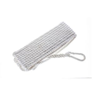 ATTWOOD 117077 11707-7 Premium Nylon Anchor Line, Twisted Nylon Line With Hook, 3/8-Inch Thick, 50 Feet Long, White