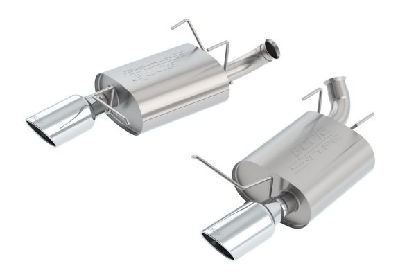 BORLA 11796 Exhaust System Kit; S-Type Axle Back System; T-304 Stainless Steel; With Mufflers; 2-1/4 Inch Pipe Diameter; Dual Exhaust With Dual Exit; Split Rear Exit; 4 Inch Diameter x 12 Inch Length Round Polished T-304 Stainless Steel Tip