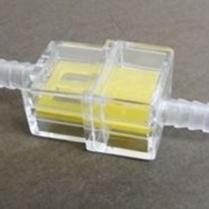 HELIX RACING 118-9012 FUEL FILTER 1/4FT (6MM) RECTANGULAR, Complete Assembly; In-Line; 1/4 Inch Inlet/Outlet; Rectangular Shape; 106 Micron Stainless Steel Screen Element In Yellow Frame; Clear Housing; Single