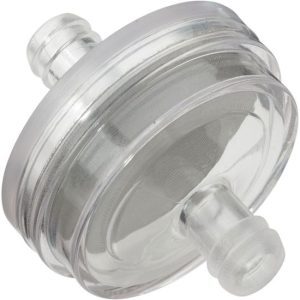 HELIX RACING 118-9016 FUEL FILTER 1/4FT (6MM) LARGE DISK, Complete Assembly; In-Line; 1/4 Inch Inlet/Outlet; Large Disk Shape; 150 Micron Stainless Steel Screen Element; Clear Housing; 700 To 720 Milliliter Per Minute Flow Rate; Single