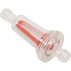 HELIX RACING 118-9021 1/4FT (6MM) FUEL FILTER CLEAR NYLON, Complete Assembly; In-Line; 1/4 Inch Inlet/Outlet; Red Nylon Mesh Screen Element; Clear Housing; Single