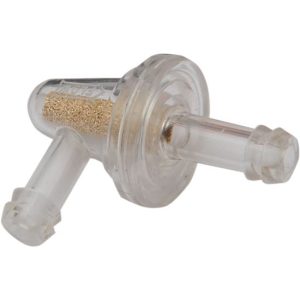 HELIX RACING 118-9045 FUEL FILTER 5/16FT (8MM) 90 CONI, Complete Assembly; In-Line; 5/16 Inch Inlet/Outlet; 90 Degree Large Diameter Conical Shape; 100 Micron Bronze Pallet Element; Clear Housing; 820 To 840 Milliliter Per Minute Flow Rate; Single