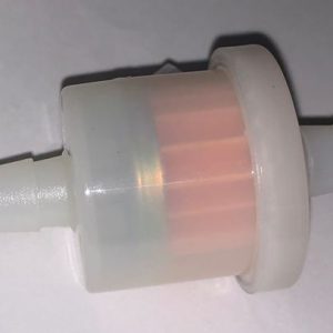 HELIX RACING 118-9053 FUEL FILTER 5/16FT (8MM) ROUND TR, Complete Assembly; In-Line; 5/16 Inch Inlet/Outlet; Round Shape; 70 Micron Pleated Paper Element; White Housing; 660 To 670 Milliliter Per Minute Flow Rate; Single