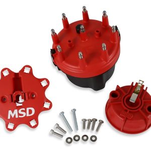 MSD 8445 CAP-A-DAPT KT FIXED ROTR, For Use With Most MSD Distributors; Non Adjustable Rotor; Ford Style Cap; With Wire Retainer; Clip Down; HEI Style Posts; Red