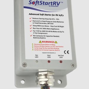 SOFT START SSRV3T3 SOFTSTART FOR RV A/CS, Used To Reduce The Air Conditioner Start Up Power Demand On The AC Power Source; For Use With All RV Rooftop And Basement Air Conditioners; 2.9 Inch Width x 5.6 Inch Height x 2 Inch Depth Overall Dimension