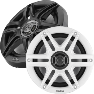 CLARION 010-03045-00 6.5-INCH COAXIAL MARINE SPEAKERS 30 Speaker Pair 6.5-Inch Marine Coaxial Speakers With 0.5-Inch (13 Mm) Silk Dome Tweeters. Includes White & Black Sport Grilles. 30 Watts RMS 4 Ohms.