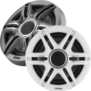 CLARION 010-03047-00 6.5-INCH COAXIAL MARINE SPEAKERS 50 Speaker Pair 6.5-Inch Marine Coaxial Speakers With 1-Inch (25 Mm) Silk Dome Tweeters. Includes White & Silver Metallic Sport Grilles. 50 Watts RMS 4 Ohms.