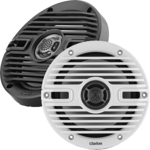 CLARION 010-03193-00 6.5-INCH COAXIAL MARINE SPEAKERS 30 Speaker Pair 6.5-Inch Marine Coaxial Speakers With 0.5-Inch (13 Mm) Silk Dome Tweeters. Includes White & Black Classic Grilles. 30 Watts RMS 4 Ohms.