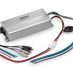CLARION 010-03220-00 COMPACT 4-CHANNEL FULL-RANGE AMPLIF Amplifier Four Channel Compact Chassis 75 Watts Continuous/Channel @ 2 Ohm 50 Watts Continuous/Channel @ 4 Ohm. RCA And High Level Speaker Inputs Mute Control Gain Control.