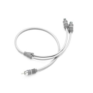 CLARION 010-13575-00 TWISTED-PAIR MARINE AUDIO Y-ADAPTOR Twisted-Pair Marine Audio Y-Adaptor With Molded RCA Connectors 1 Male Plug And 2 Female Jacks.