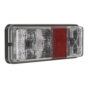 JW SPEAKER 0338101 220-12-24V LED STT BCKUP W/REFL Stop/ Turn/ Tail Light; LED Bulb; Rectangular; Clear And Red Lens; 6.33 Inch x 2.6 Inch; Submersible; Single