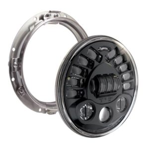 JW SPEAKER 0555051 8790A 12V W/MOUNT RING BLACK LED Bulb; High and Low Beam; Clear Bulb; Clear Polycarbonate Lens; Gray Aluminum Housing With Black Inner Bezel; DOT/ ECE Approval; Single; 7 Inch Round; 12 Volt DC; With Mounting Ring