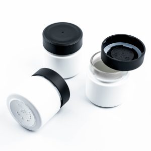 SILWY MAGNET FM-125-WWB-SM GLASSESWHITE (125 ML) Use To Store Spices; Round; 2.4 Inch Diameter x 2.7 Inch Height; 4.2 Ounce Capacity; Glass; White Jar/ Black Magnetic Lid; Not Dishwasher Safe; With Three Containers/ One 10 Inch White Metal Strip