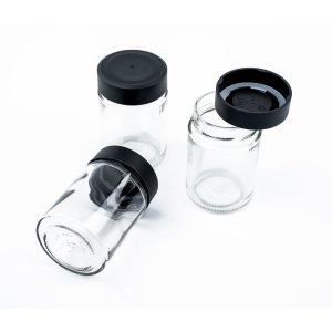 SILWY MAGNET FM-192-BCS-SM GLASSESBLK & CLASSY (125 ML) Use To Store Spices; Round; 2.4 Inch Diameter x 3.7 Inch Height; 6.5 Ounce Capacity; Glass; Clear Jar/ Black Magnetic Lid; Not Dishwasher Safe; With Three Containers/ One 10 Inch Black Metal Strip