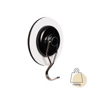 SILWY MAGNET H000-14GW-1 MAGNETIC HOOK Magnetic Mount; To Hang Jackets/ Towels/ Kitchen Utensils; 1.65 Inch Diameter; Black; Metal; Single; Holds Up To 1.8 Pound; Leather Look; With One White Metal Nano Gel Pad