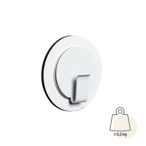 SILWY MAGNET H000-14KW-1 MAGNETIC HOOK CLEVER WHITE Magnetic Mount; To Hang Jackets/ Towels/ Kitchen Utensils; 1.18 Inch Diameter; White; Metal; Single; Holds Up To 0.44 Pound; Leather Look; With One White Metal Nano Gel Pad