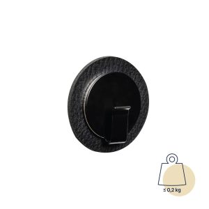 SILWY MAGNET H000-1BKA-1 MAGNETIC HOOK CLEVER BLACK Magnetic Mount; To Hang Jackets/ Towels/ Kitchen Utensils; 2.6 Inch Diameter; Black; Metal; Single; Holds Up To 0.4 Pound; Leather Look; With One Black Metal Nano Gel Pad
