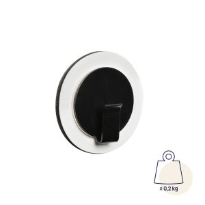 SILWY MAGNET H000-1BKW-1 MAGNETIC HOOK CLEVER BLACK Magnetic Mount; To Hang Jackets/ Towels/ Kitchen Utensils; 1.18 Inch Diameter; Black; Metal; Single; Holds Up To 0.44 Pound; Leather Look; With One White Metal Nano Gel Pad