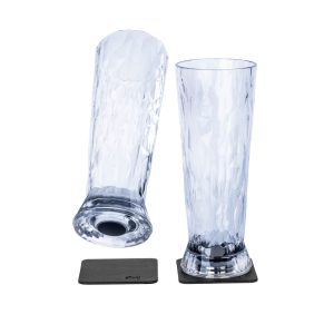 SILWY MAGNET KO-BE-C-2 MAGNETIC PLASTIC GLASSES BEER Magnetic Beer Glass; Clear; Plastic; 17 Ounce Capacity; BPA Free; Set Of 2; Integrated Magnet Base; With Two Black Metal Nano Gel Pads