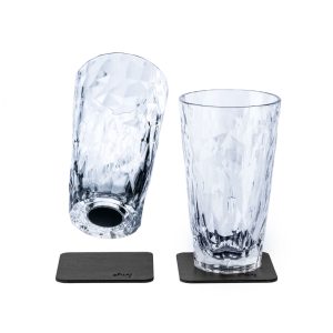 SILWY MAGNET KO-LD-C-2 MAGNETIC PLASTIC GLASSES LONGDRINK Magnetic Juice Glass; Clear; Plastic; 10 Ounce Capacity; BPA Free; Scratch- Resistant; Set Of 2; Integrated Magnet Base; With Two Black Metal Nano Gel Pads