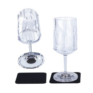 SILWY MAGNET KO-WI-C-2 MAGNETIC PLASTIC GLASSES WINE Magnetic Wine Glass; Clear; Plastic; 6.7 Ounce; Set Of 2; Integrated Magnet Base; BPA-Free; With Two Black Metal Nano Gel Pads