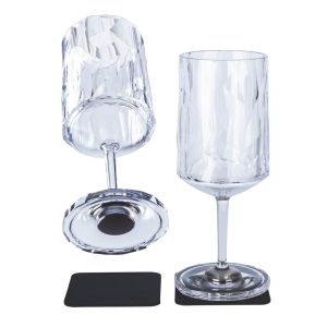 SILWY MAGNET KO-WIG-C300-2 MAGNETIC PLASTIC GLASSES WINE 0 3 L Magnetic Wine Glass; Clear; Plastic; 10.1 Ounce; Set Of 2; Integrated Magnet Base; BPA-Free; With Two Black Metal Nano Gel Pads