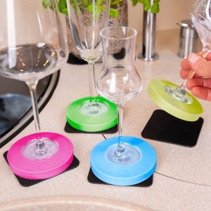 SILWY MAGNET MKS-CS-6 STEMWARE MAG CONDOM SET RAINBOW Round; 3.3 Inch Diameter x 1/2 Inch Height; Multi Color; Silicone; Without Coaster Holder; For Non Magnetic Base Glass; Set Of 6; With Six Magnets And Six Coasters